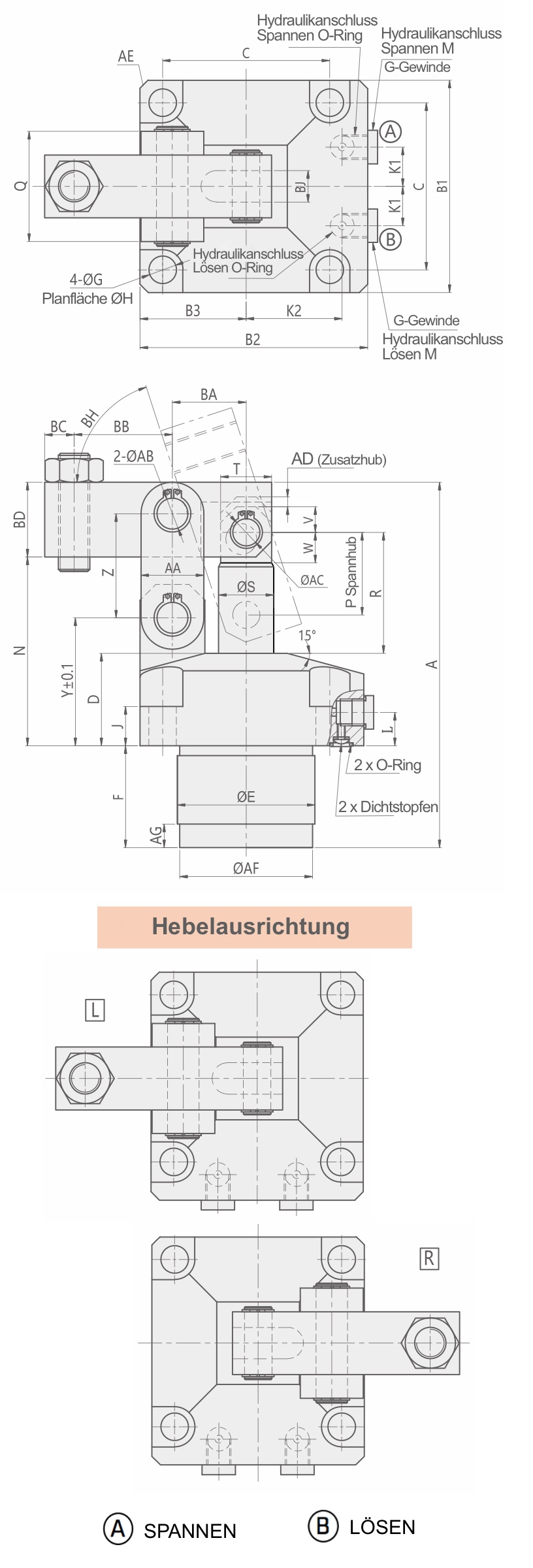 HLW Technische Zeichnung Hydraulischer Hebelspanner