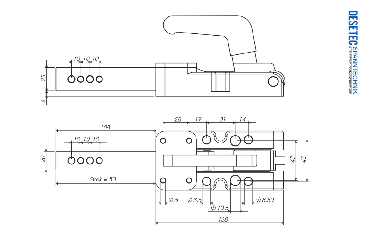 M66K Technische Zeichnung Schwerer Schubstangenspanner mit quadratischer schubstange
