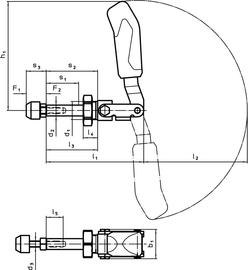 Technische Zeichnung Schubstangenspanner mit Befestigungsgewinde