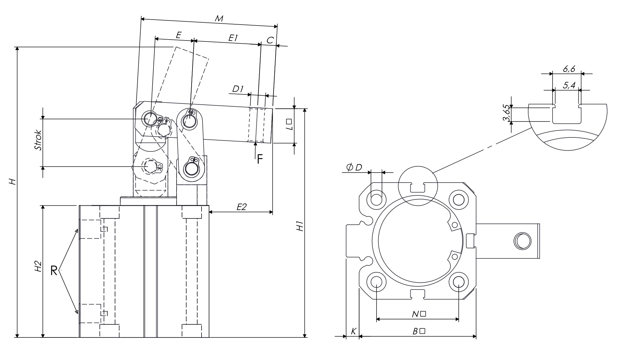 P12E Technische Zeichnung Pneumatischer Klemmzylinder