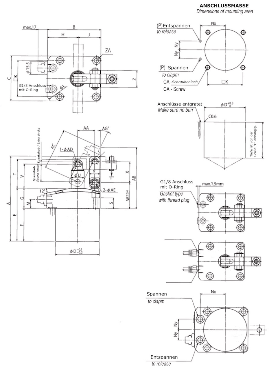 P12 Zeichnung-Drawing Pneumatischer Hebelspanner