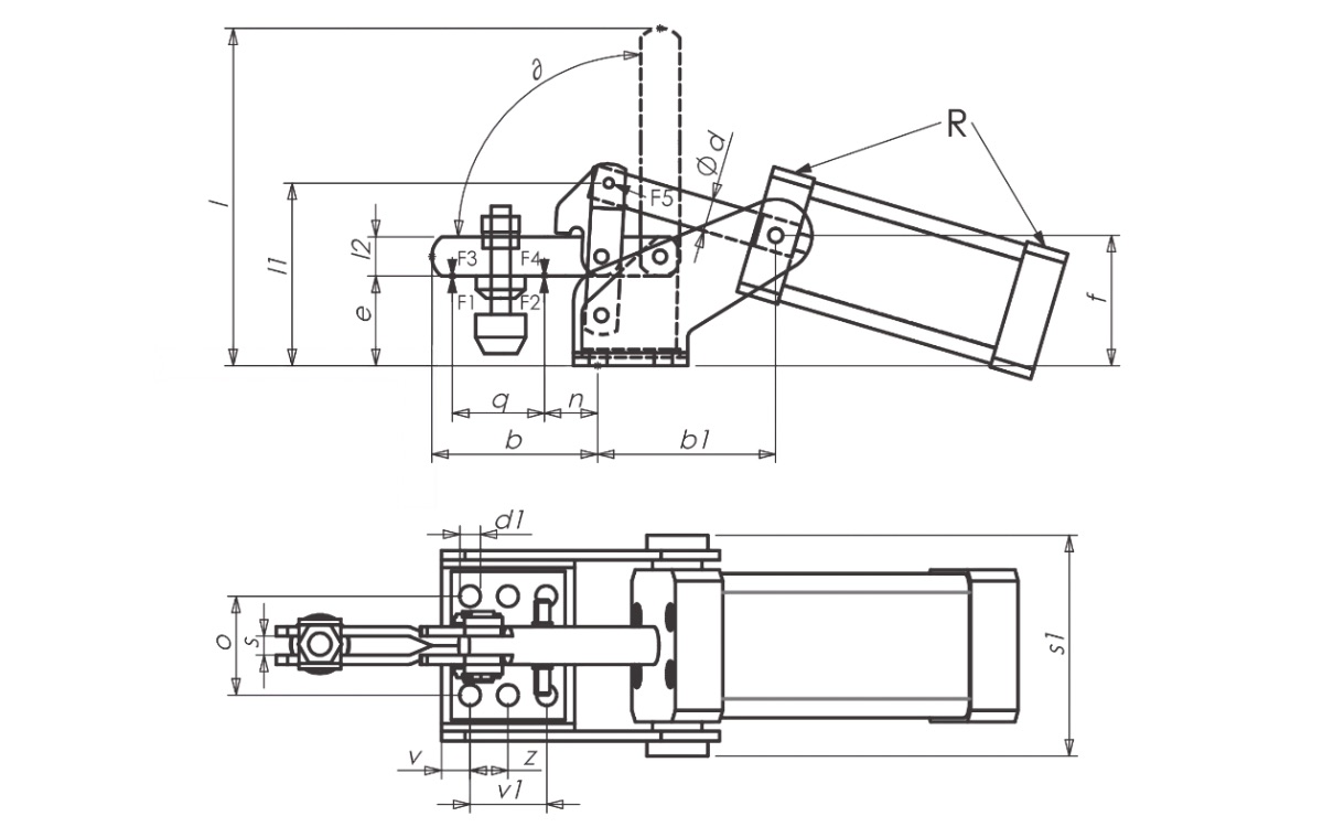P52 Zeichung Pneumatikspanner mit horizontalem Zylinder