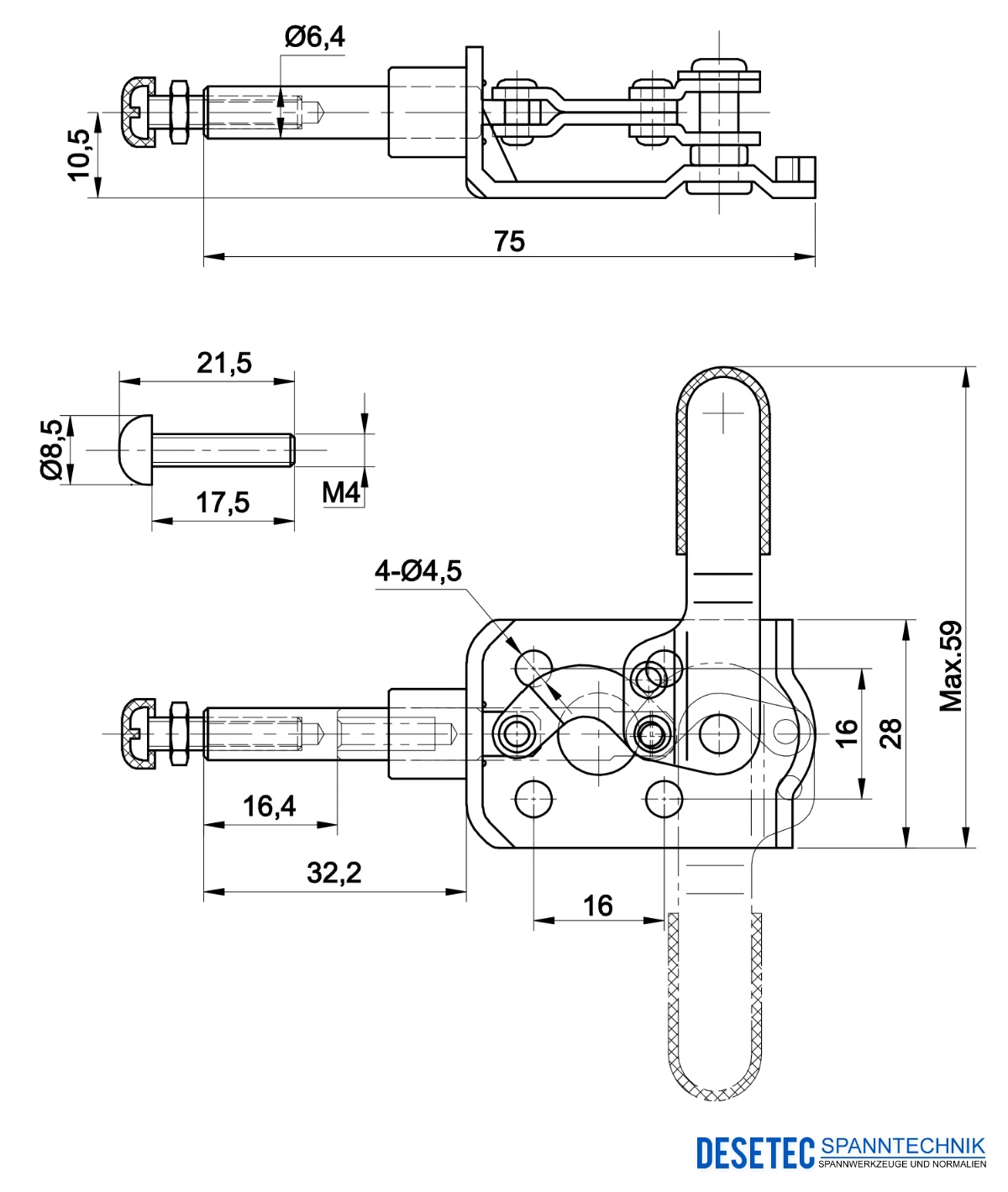 DST-301-CL Datenblatt Mini-Schubstangenspanner flache Bauform 400N