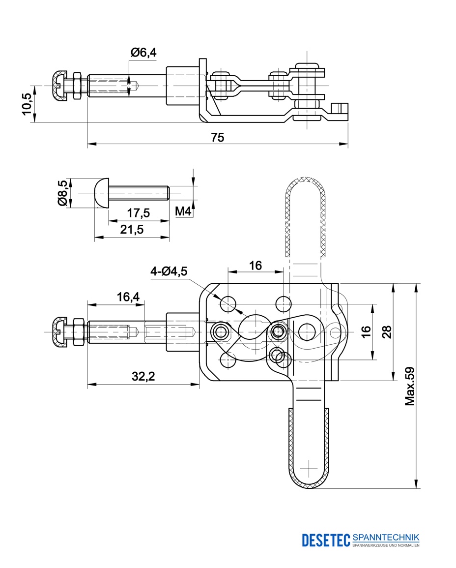 DST-301-CR Datenblatt Mini-Schubstangenspanner flache Bauform 400N