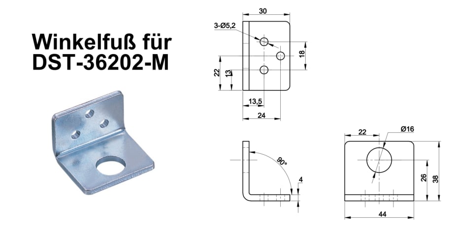 DST-36202-M Montagewinkel-Winkelfuss für Schubstangenspanner Einbauversion bzw. Einschraubversion