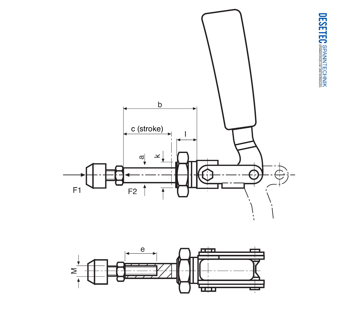 M61 Technische Zeichnung Schubstangenspanner mit stirnseitigem Befestigungsgewinde