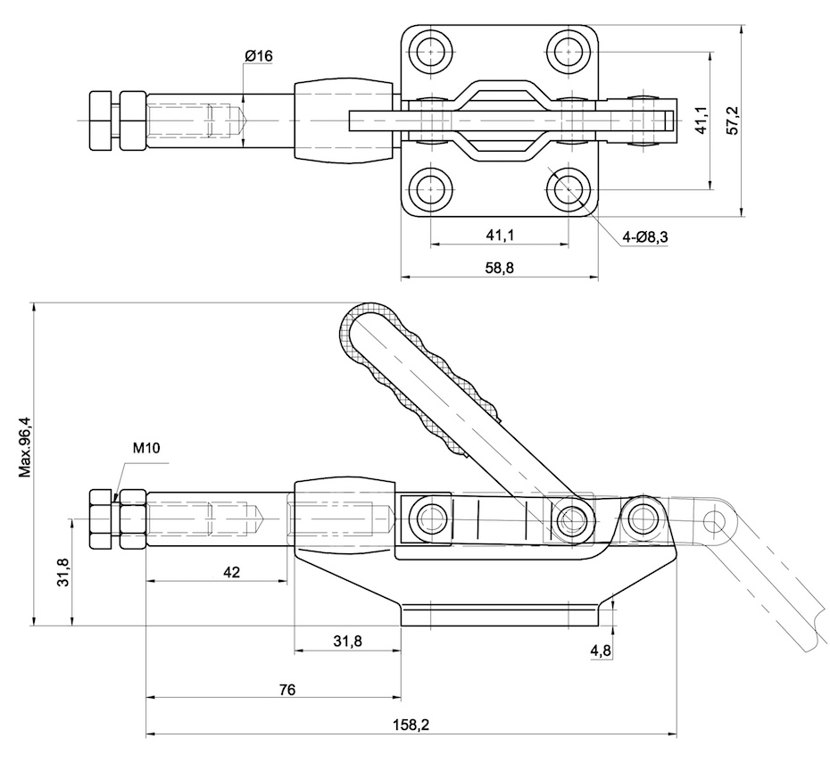 DST 304 EM Technische Zeichnung Schubstangenspanner mit Gusskörper 3860N