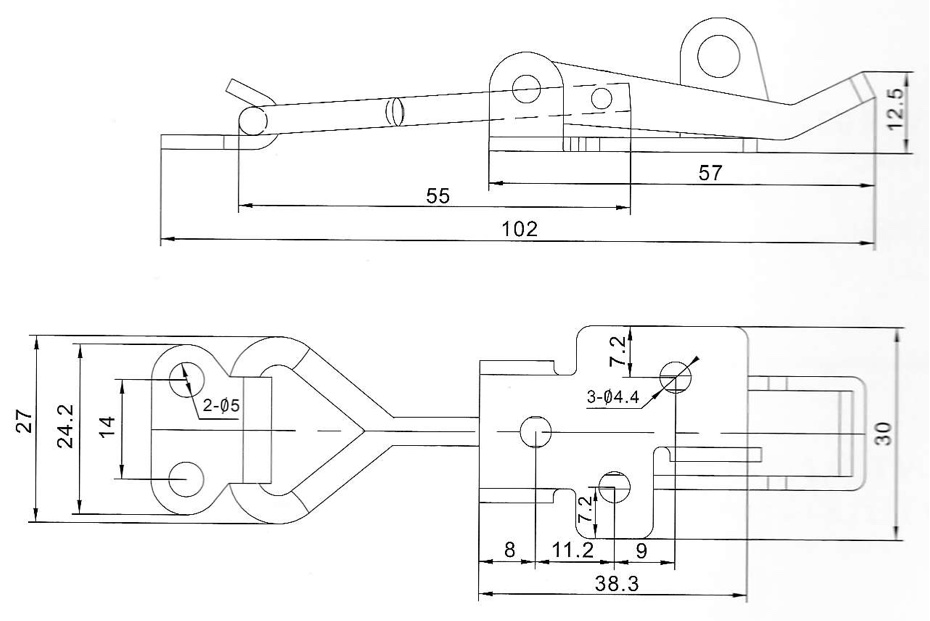 40011 Technische Zeichnung Verschlussspanner einstellbar mit Schlossoese für Sicherung