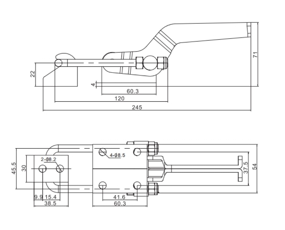 DST-311-9-L Technische Zeichnung Verschlussspanner horizontal mit Sicherheitsverriegelung 9000N