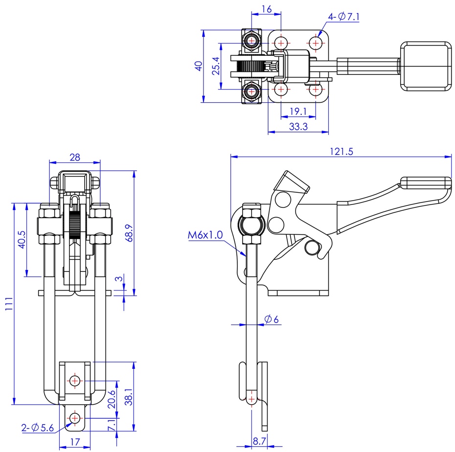 DST-40334-R Technische Zeichnung Verschlussspanner vertikal mit Verriegelung 4500N