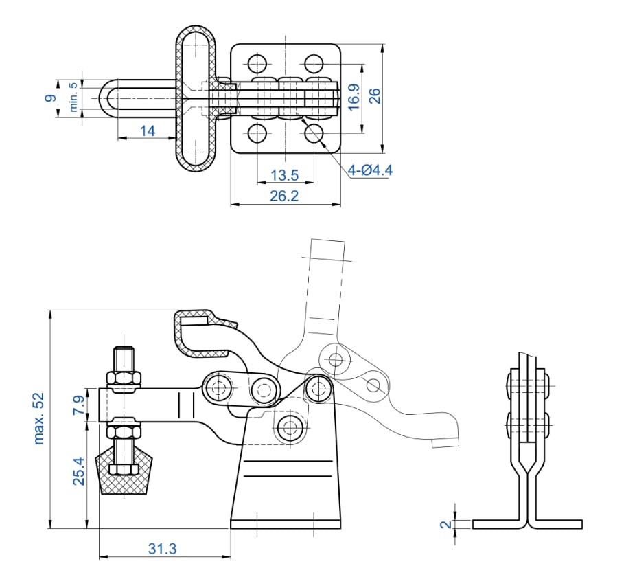 DST-13005-HB Datenblatt Waagrechtspanner Kompakte Bauform hohe Version 680N